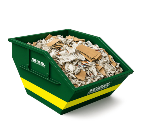 Grüner Container mit Seibel Logo befüllt mit Papier