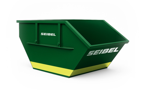 Grüner Absetzcontainer mit Seibel Logo