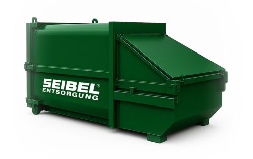 Geschlossener grüner Absetzpresscontainer mit Seibel Logo
